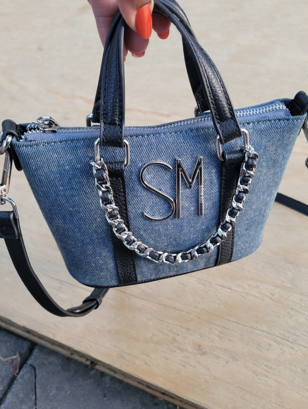 Steve Madden Blue Denim & Black Trim Crossbody Bag